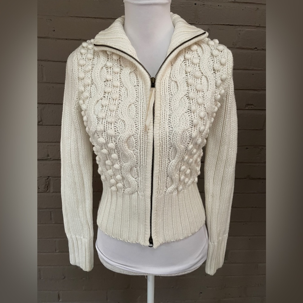 The Limited Ivory  zip front cable knit XS